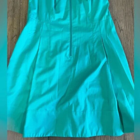 Akris Punto High Neck Zip Front Fit & Flare Dress in Teal size 12 - Picture 2 of 9